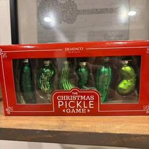 Demdaco Pickle Christmas Pickle Game Glass Ornaments Set of 6 Holiday Festive
